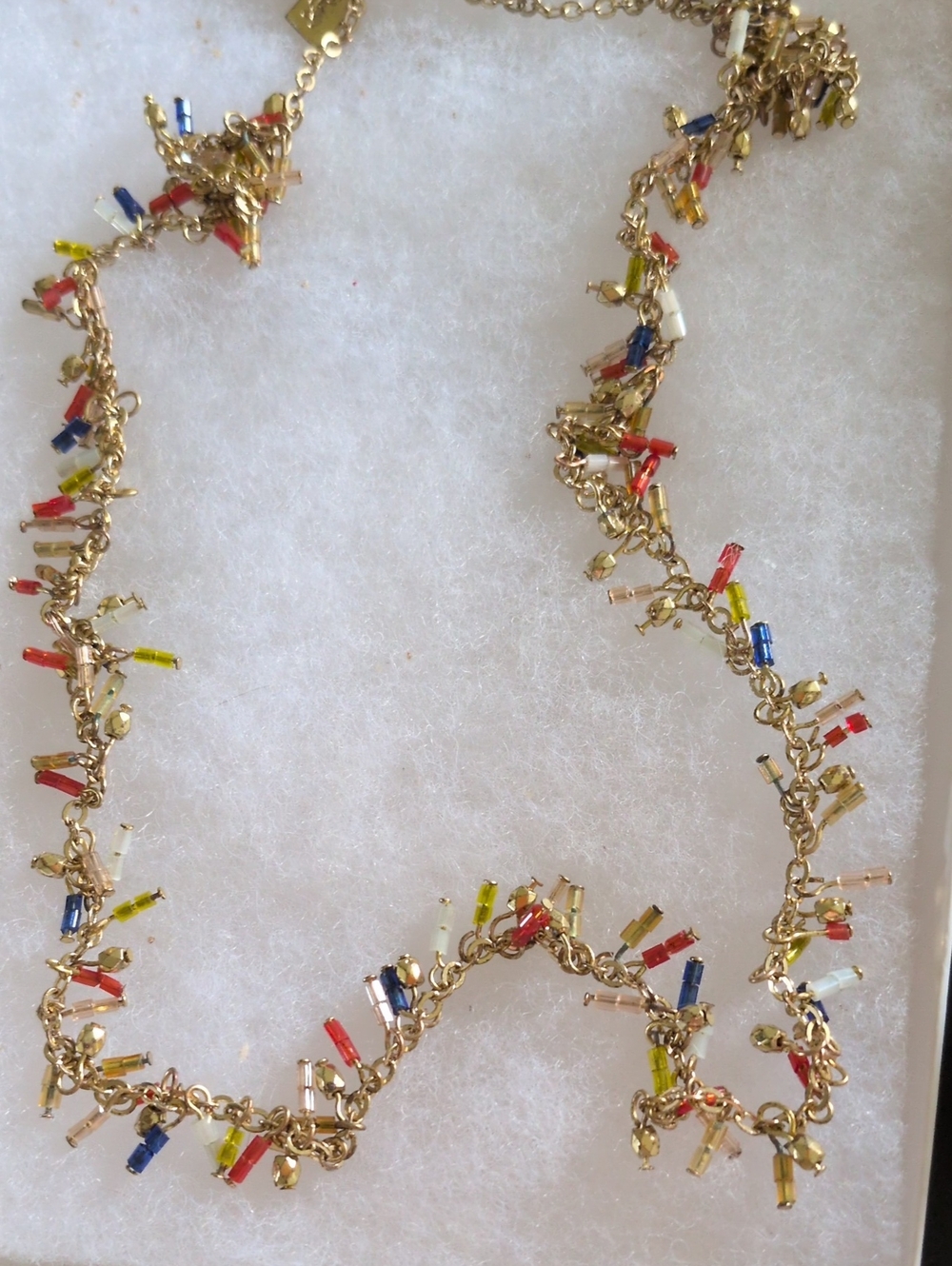 Patriotic Blue, Red And White Long Necklace. Long Chain 34 Inches